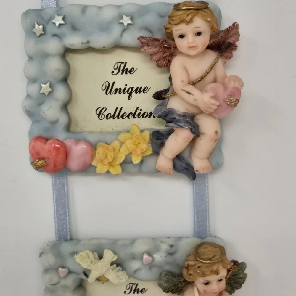 Vintage angels hanging‎ triple photo picture frame resin dove 90s wall decor